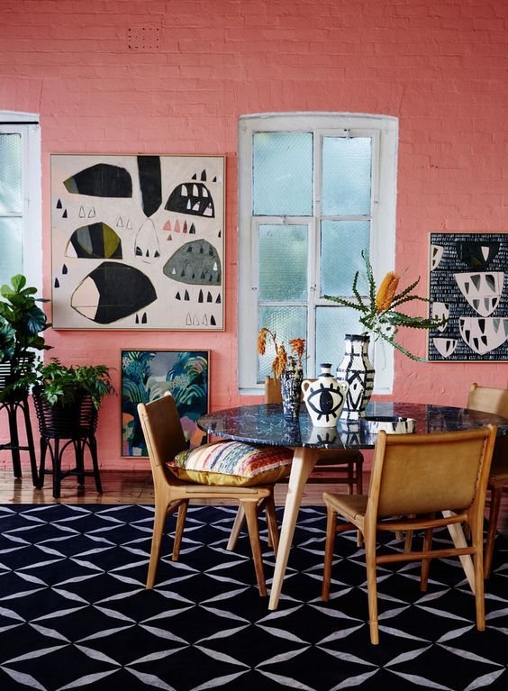 10 Rooms With Colour Done The Right Way! Coral-Pink-Brick-Painted-Kitchen