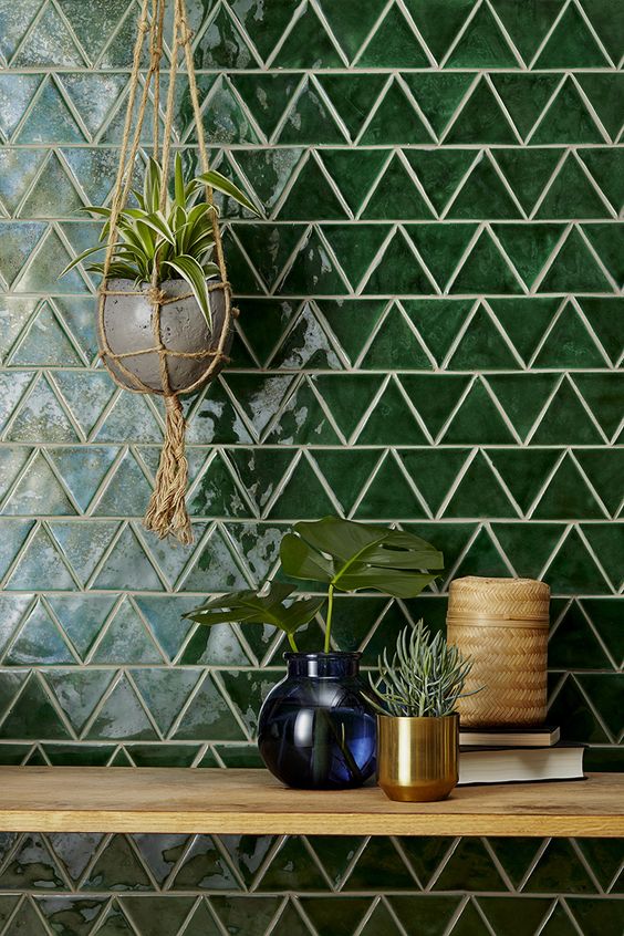 Glazed green triangle kitchen tiling