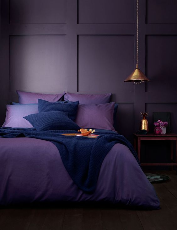 Rich Purple Aubergine Panelled Bedroom 