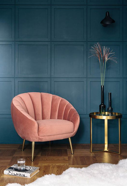 Art Deco Velvet Accent Chair -10 Interior 2020 Trends That Will Be Carrying On Next Year: A sumptuous curved art deco accent chair decked in velvet is the way to relax in ultimate comfort and definitely a trend that will be following through to next year. @chloedominik #curvedchair #curvedfurniture #artdecochair #2020interiordesigntrends #2021interiordesigntrends #velvetfurniture