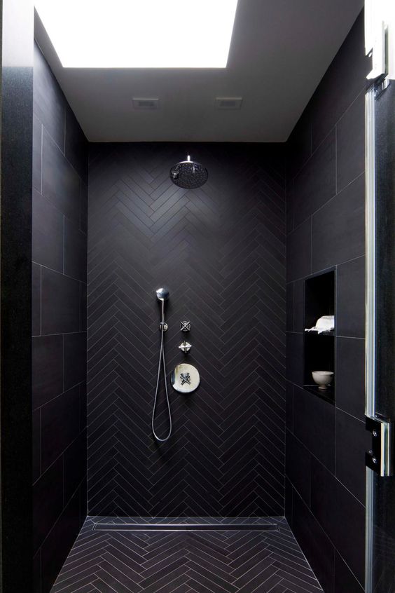 11 Beautiful Rooms For Black Interiors Inspiration - Black Tiled Shower Room