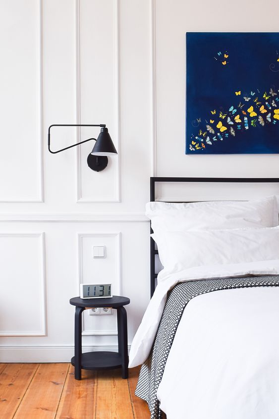 White Panelling Bedroom - 17 Interiors That Will Make You Fall in Love With Panelled Walls: A traditional white panel design for a bedroom to create a calming atmosphere. Design by Little House On The Corner @chloedominik #panelledwalls #panelledwallbedroom #panelledwallbedroomideas #whitepanellingbedroom #whitepanelwalldecor #whitepanelwallbedroom #panelledinteriors #panelledinteriorwalls