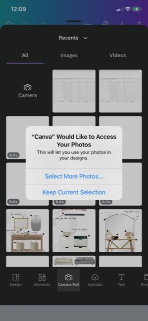 Uploading photos to Canva phone app