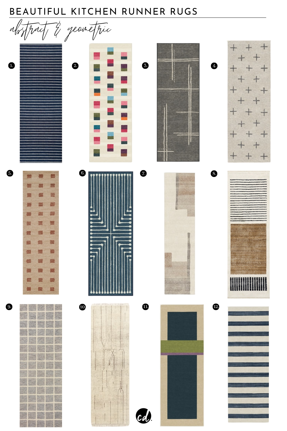 Abstract and Geometric Rug Runners For The Kitchen
1 Un-Rug Ticking Striped Rug || 2. Pezzo Multicolor Rug || 3. Stellan Charcoal Rug || 4. Crosby Birch & Charcoal Rug || 5. Momeni Archer ARC-1 || 6. Inkdrop Lapis Blue Rug || 7. Haylan Ivory & Copper Rug || 8. Beige Anette Block Striped Rug || 9. Chris Loves Julia x Loloi Polly POL-05 || 10. Palos Hand-Knotted Warm White and Tobacco Brown || 11. Breakout Teal & Chartreuse Rug || 12. Sumi Sailor Stripe Navy Rug
@chloe_dominik LTK