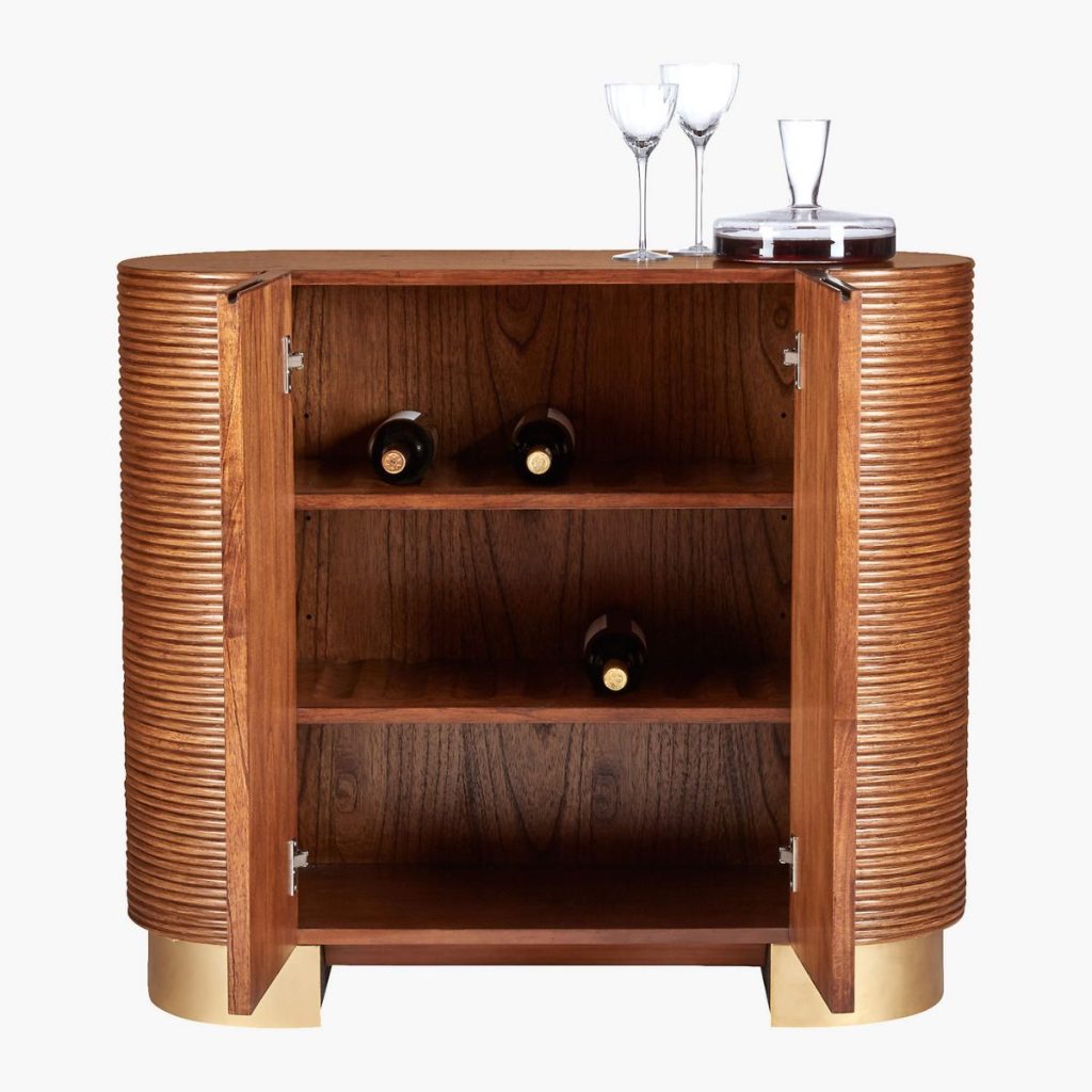 Avalon Rattan Bar Cabinet Open from CB2