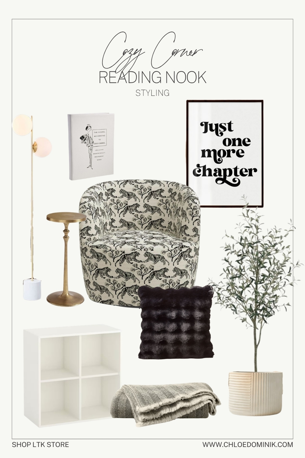 Cozy Reading Nook: Styling Idea Four - Star piece of the reading nook is this stunning patterned tiger chair and a faux fur black cushion shop the look chloe_dominik LTK
