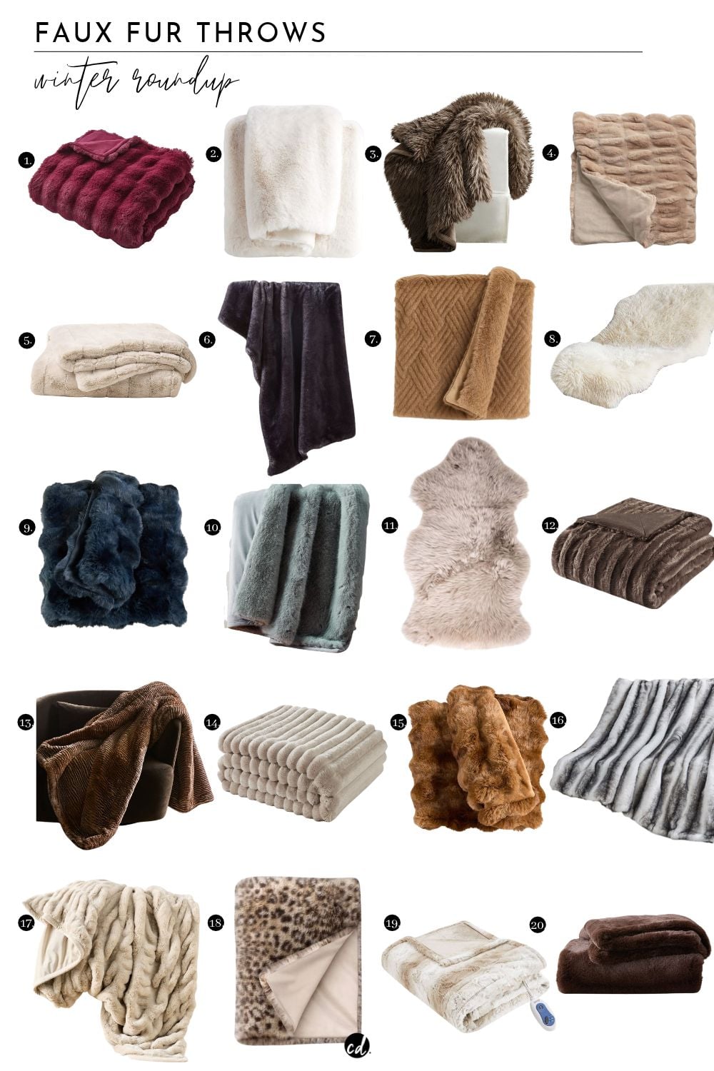 Faux Fur Throws Winter Roundup 2026
1. Merlot Bubble Faux Fur Oversize Blanket || 2. Ivory Faux Fur Holiday Throw Blanket || 3. Luxe Faux Fur Oversized Throw || 4. Luxe Faux Fur Pleated Throw || 5. Channel Off-White Faux Fur Throw Blanket || 6. Faux Fur Chinchilla Throw || 7. CiCi Faux Fur Camel Tan Throw Blanket || 8. Luxe Faux Fur Double Length Hide || 9. Textured Faux Fur Deep Indigo Throw Blanket || 10. Faux Fur Mink Throw || 11. Vale Ombre Sheepskin Throw || 12. Duke Brown Long Fur Throw || 13. Faux Fur Oversized Throw || 14. Fleece Throw Blanket || 15. Maple Brown Throw Blanket || 16. Luxury Faux Fur Blanket || 17. Faux Fur Ruched Throw || 18. Snow Leopard Faux Fur Natural || 19. Heated Oversized Faux Fur Throw || 20. Astor Double-Sided Dark Brown Faux Fur Throw Blanket
