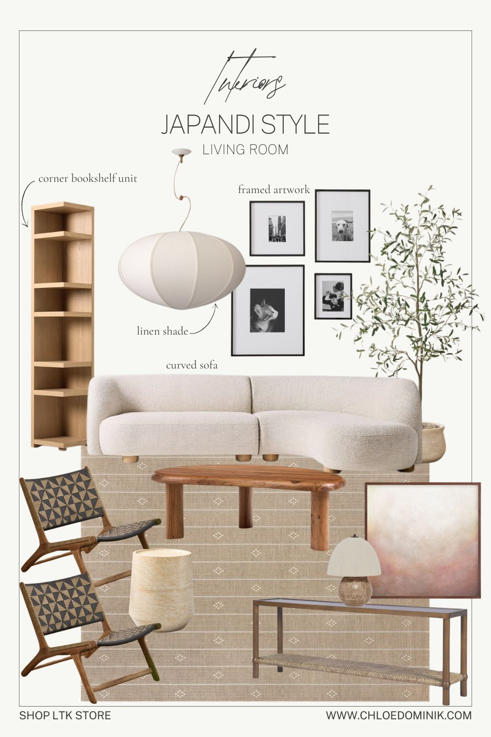 Beautiful Japandi living room design with wood and natural elements, simple artwork. Mixed with curved furniture and linear pieces and organic textures. 

Shop and follow fchloe_dominik on LTK for more interior design inspiration.