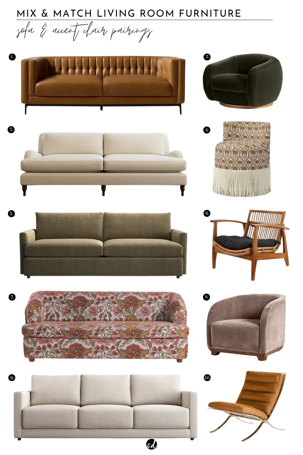 Mix & Matching Living Room Furniture - Sofa & Accent Chair Pairings @chloedominik.com