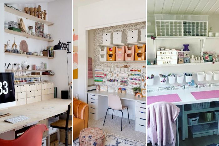 Three different craft room office images